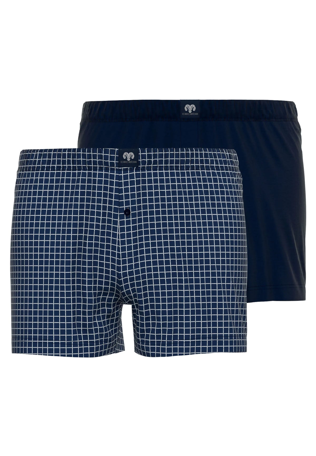 Ceceba navy plain and check cotton boxer shorts