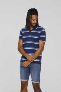 D555 navy striped pique polo