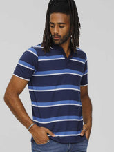 Load image into Gallery viewer, D555 navy striped pique polo
