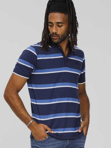 D555 navy striped pique polo