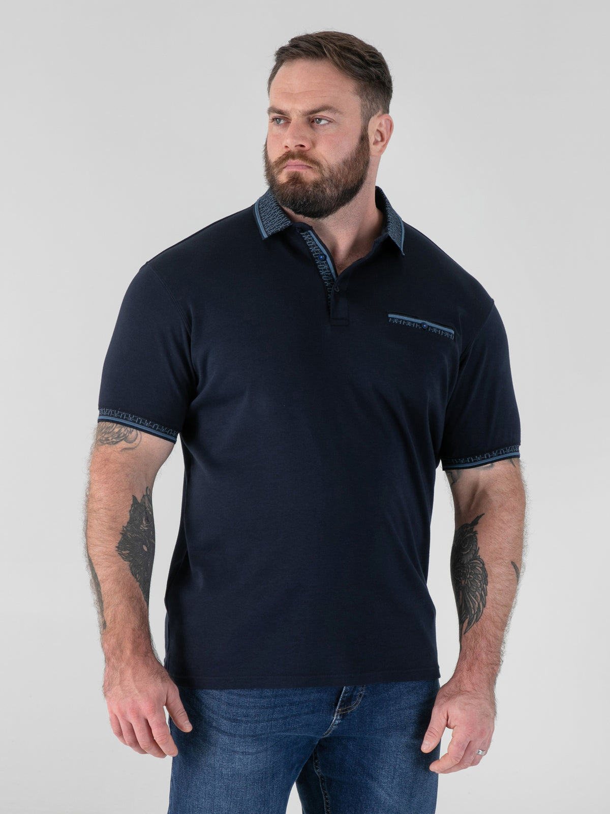 D555 navy pique polo
