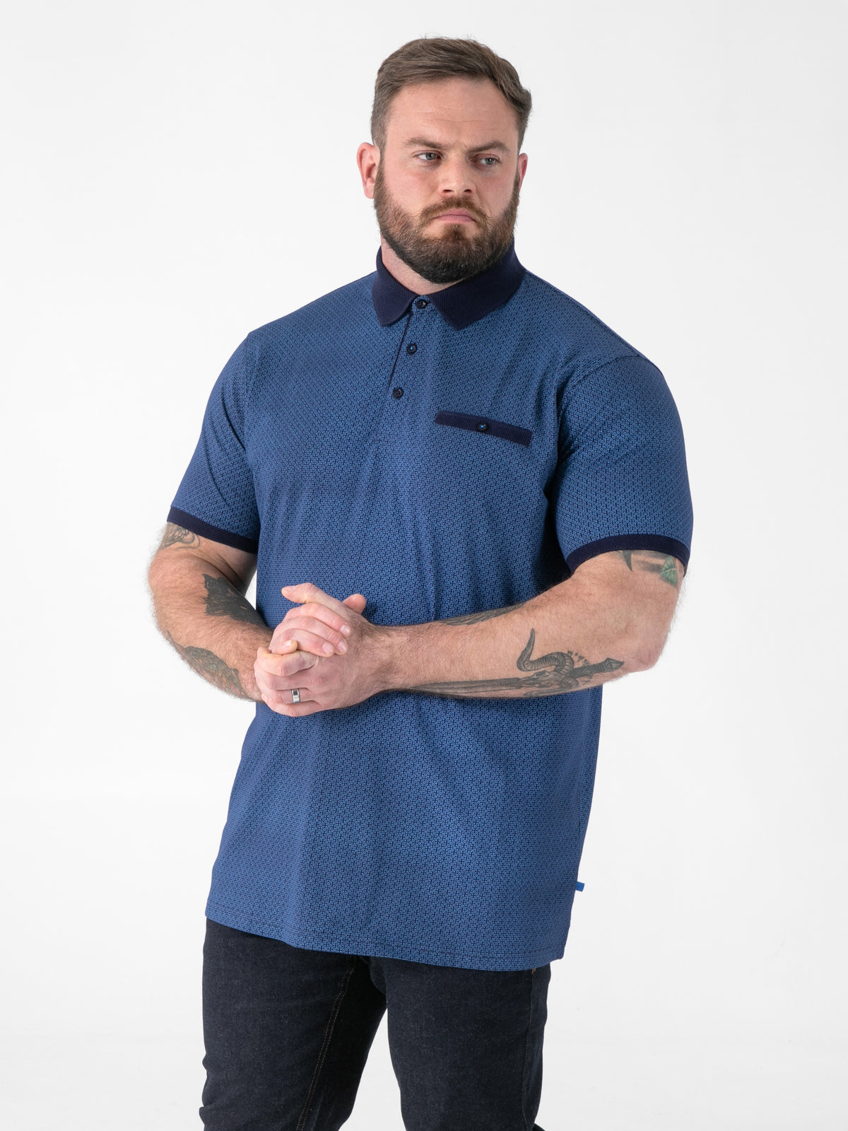 D555 blue pique polo