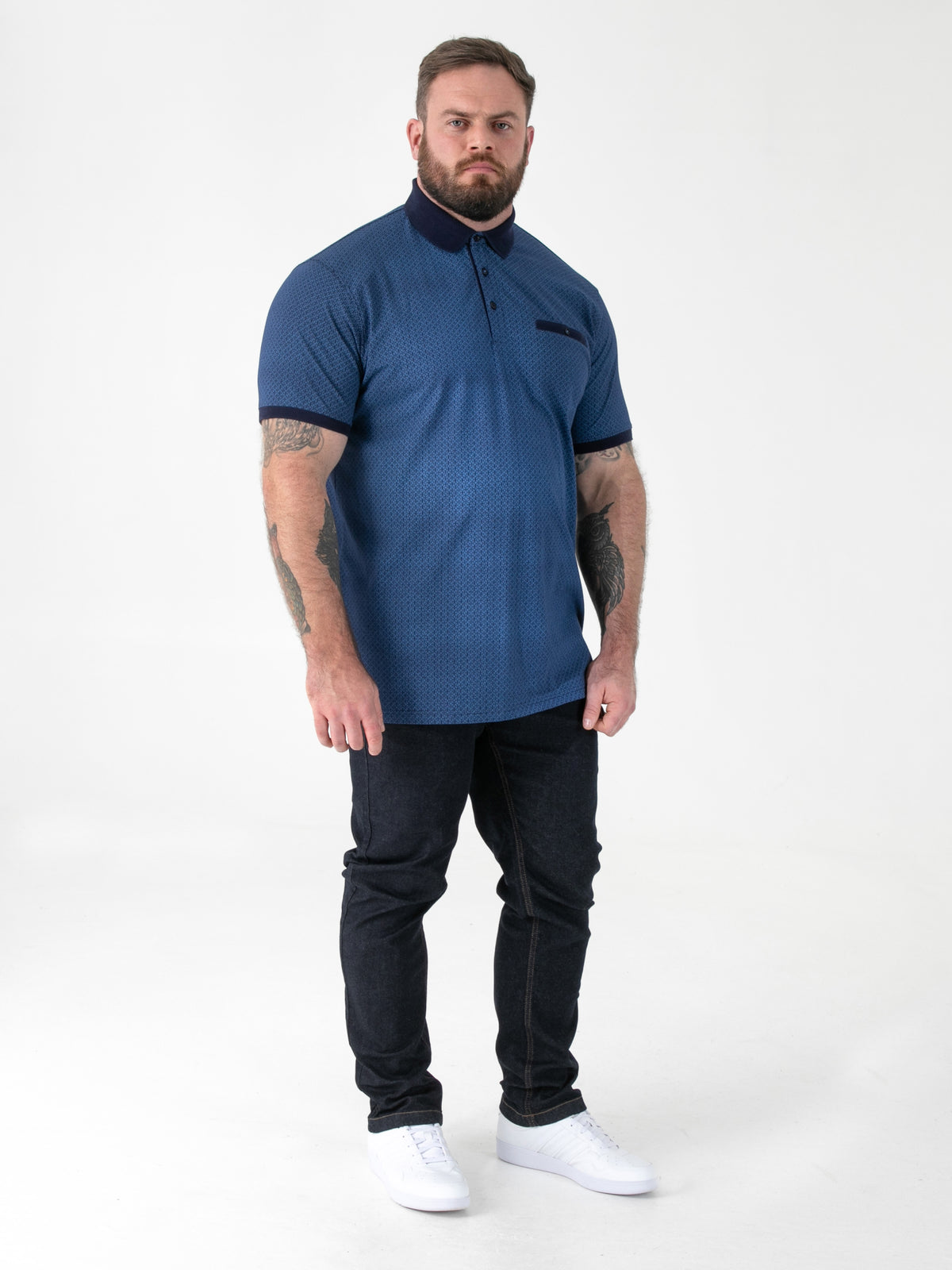 D555 blue pique polo