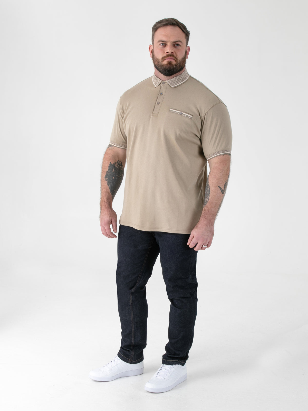 D555 beige pique polo