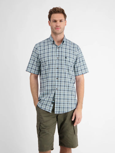 Lerros blue short sleeve check shirt