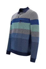 Load image into Gallery viewer, Hajo navy striped long sleeve polo sweatshirt
