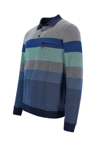 Hajo navy striped long sleeve polo sweatshirt