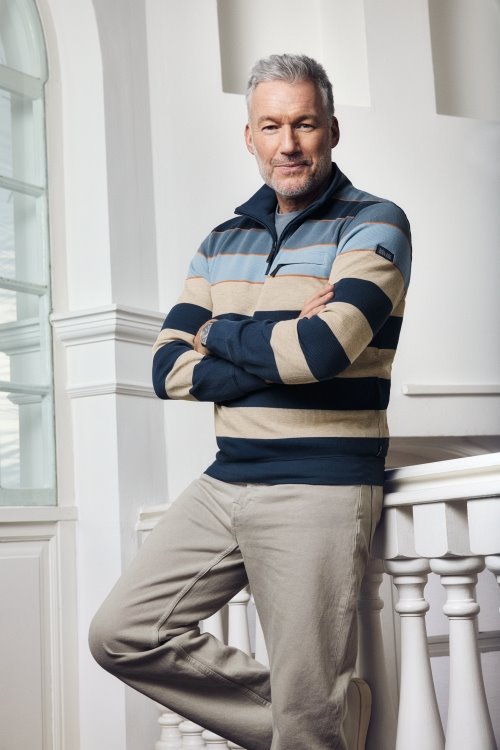 Hajo dark blue long sleeve polo sweatshirt