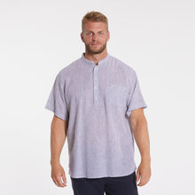 Load image into Gallery viewer, North 56.4 grey striped short sleeve grandfather shirt
