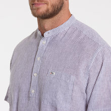 Load image into Gallery viewer, North 56.4 grey striped short sleeve granfather shirt
