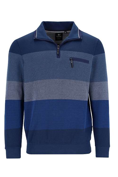 Hajo blue striped long sleeve polo sweatshirt