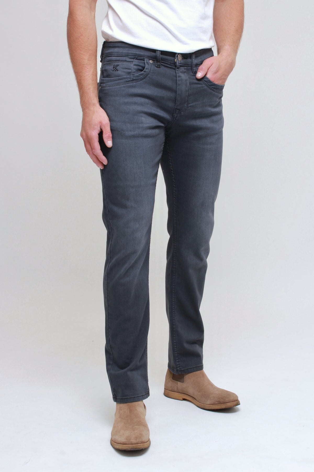 Kam dark grey knitted denim jeans