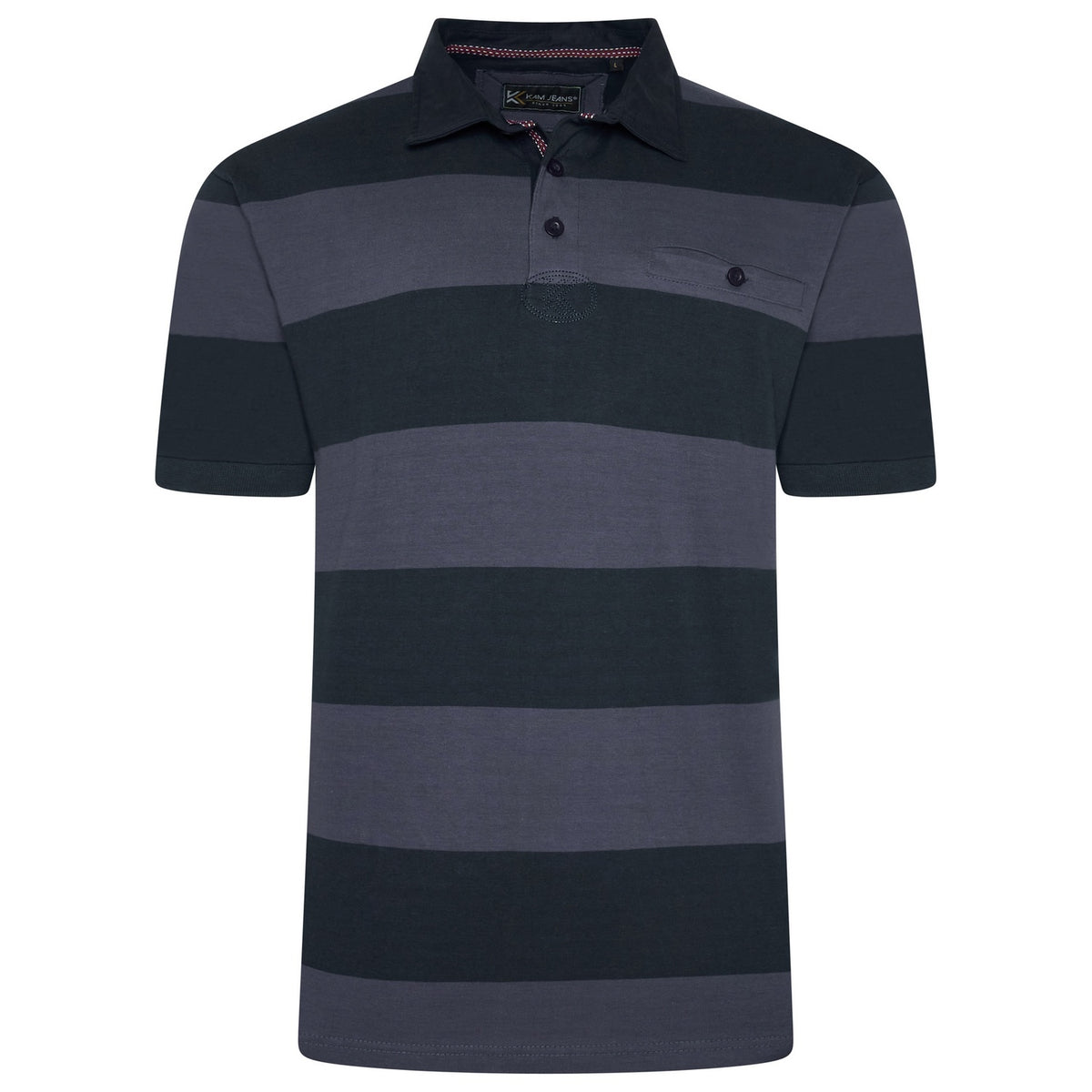 Kam navy and purple striped rugby polo pique