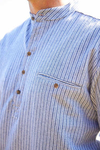 Lee Valley grey striped grandfather shirt
