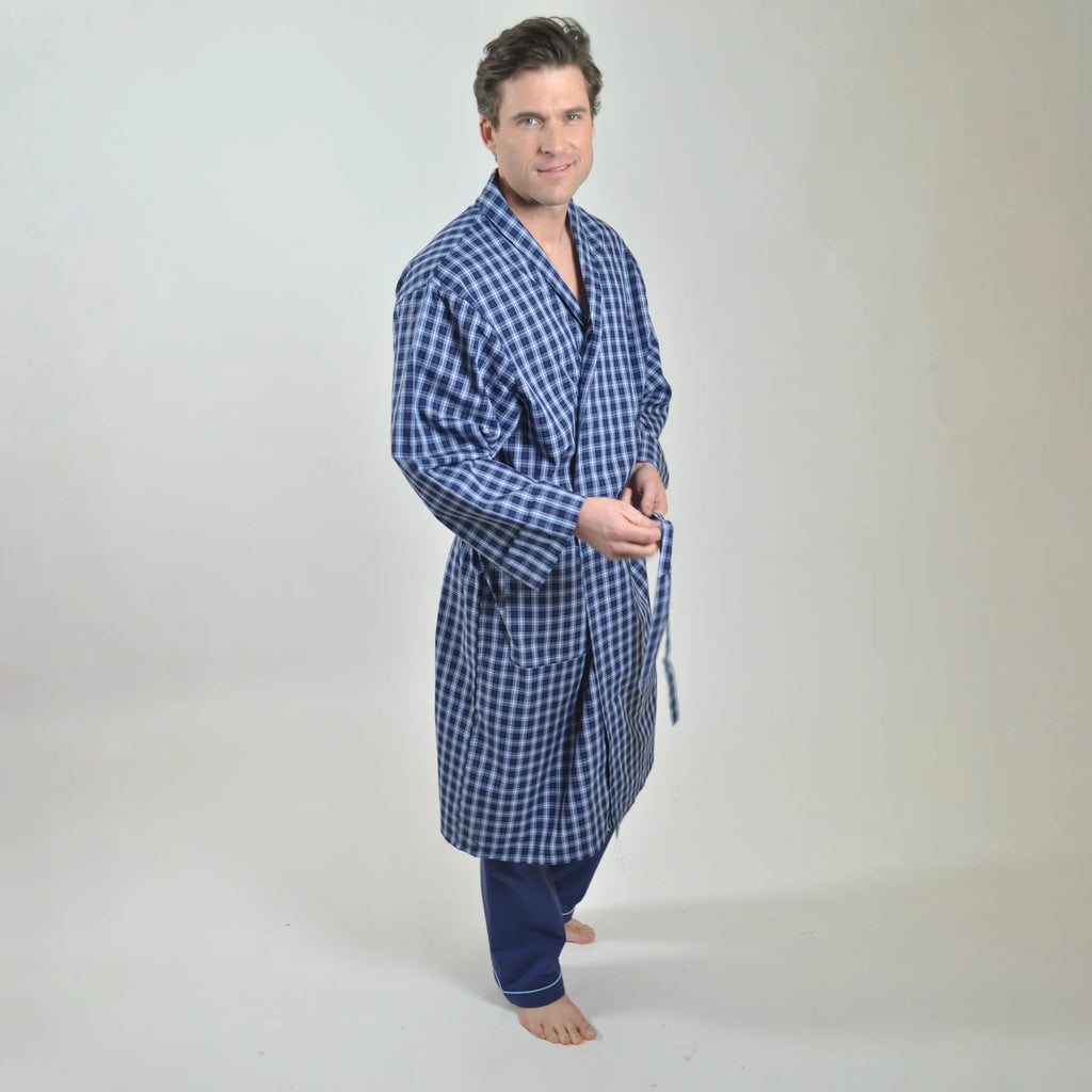 Rael Brook Men's Blue Check Print Woven Dressing Gown R – Leaders Menswear