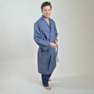 Rael Brook Men's Blue Check Print Woven Dressing Gown R