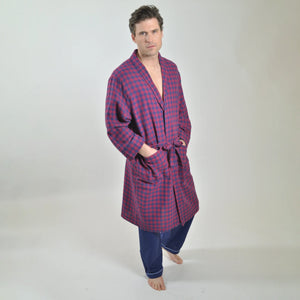 Rael Brook Men's Red and Navy Check Print Woven Dressing Gown R