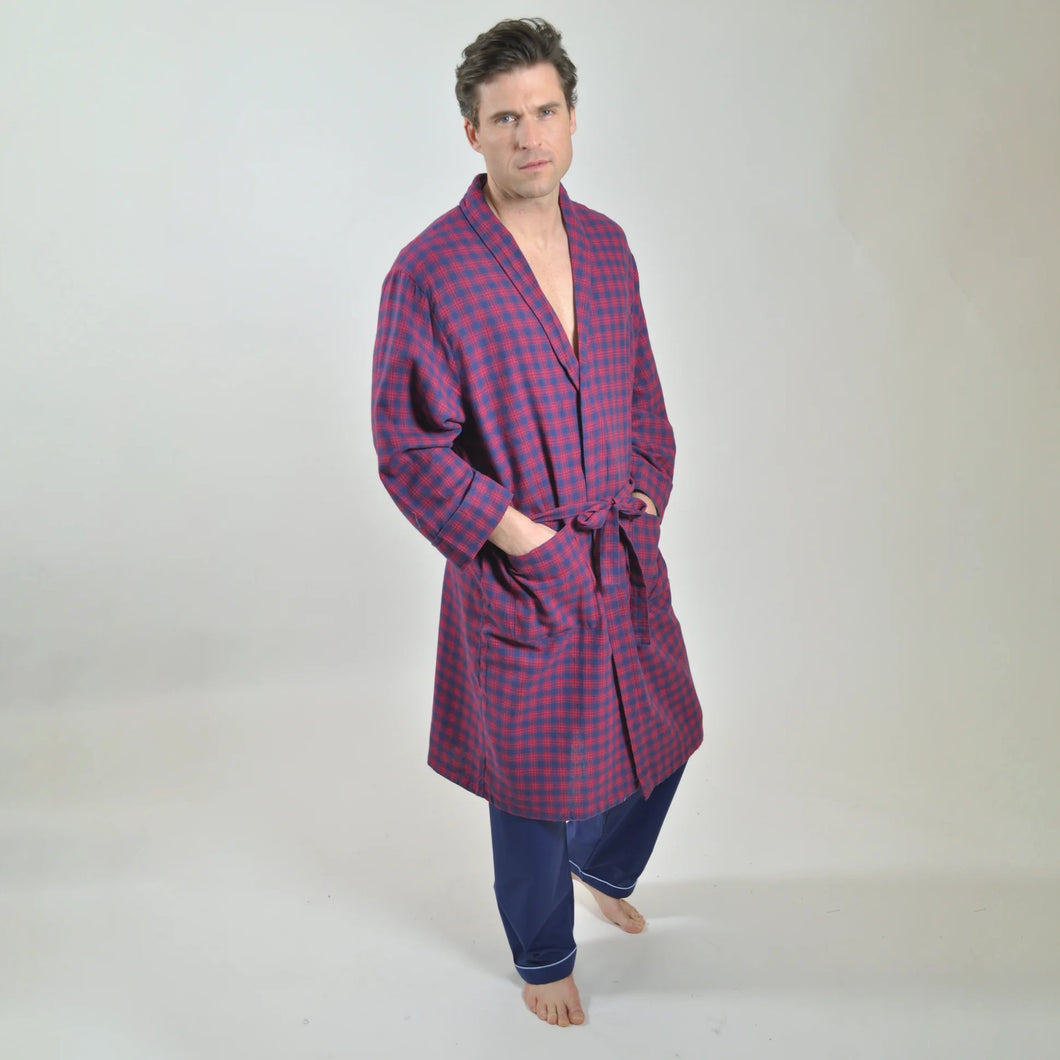 Rael Brook Men's Red and Navy Check Print Woven Dressing Gown R