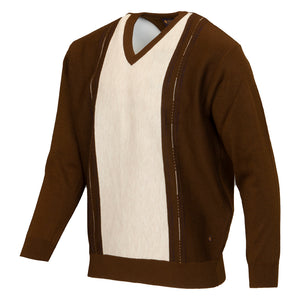Gabicci beige brown v-neck jumper