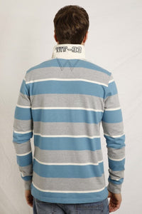 Weird Fish blue and grey striped rugby top