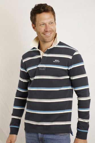 Weird Fish navy striped rugby top