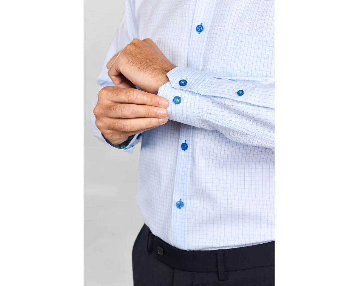 Paradigm light blue check long sleeve shirt