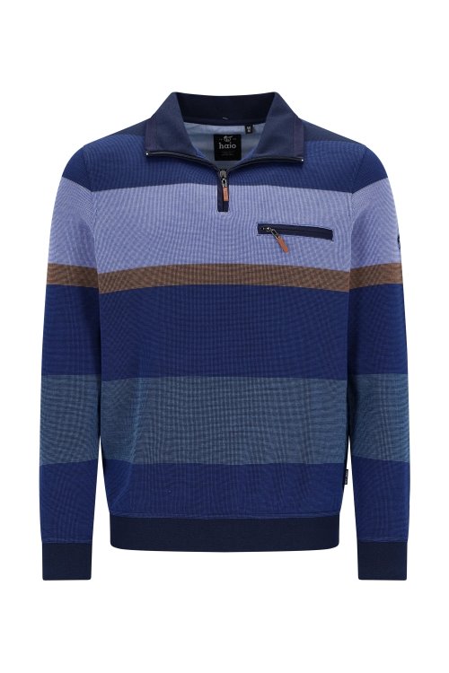 NAVY AND BLUE STRIPED POLO SWEATSHIRT