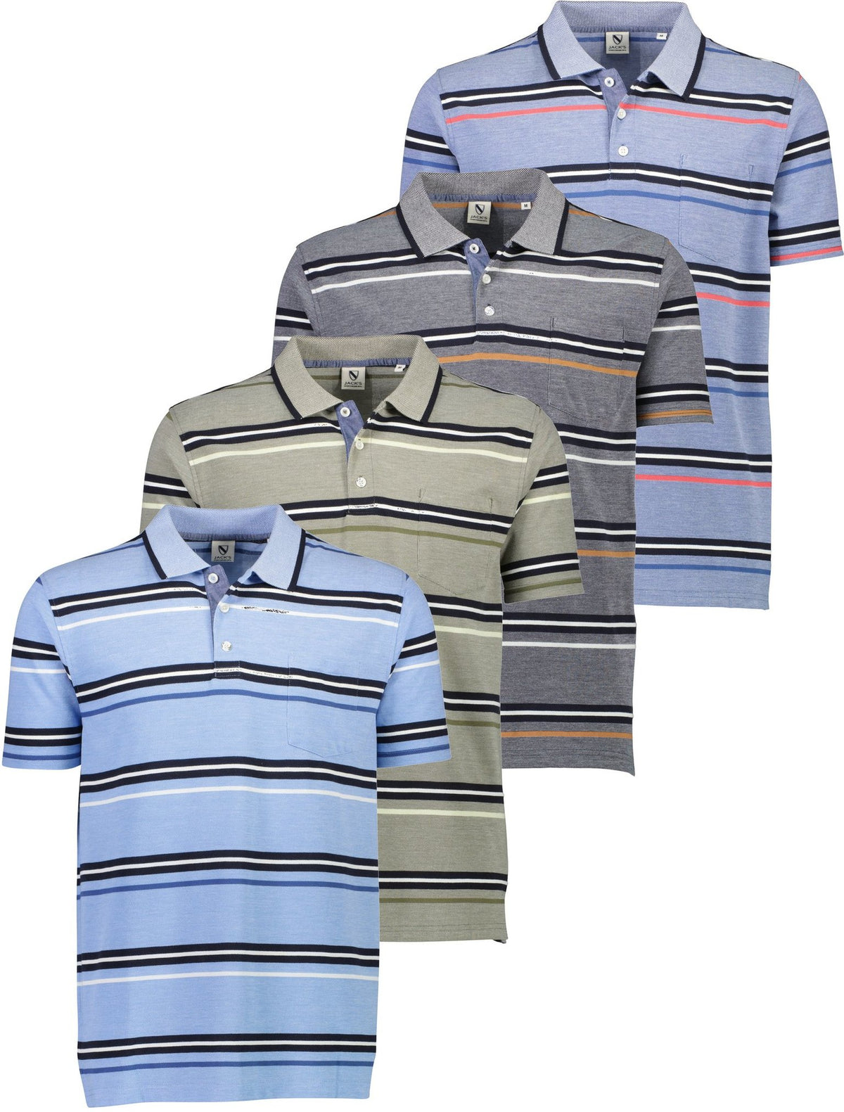 Jacks  mid blue , black , grey and light blue pique polo