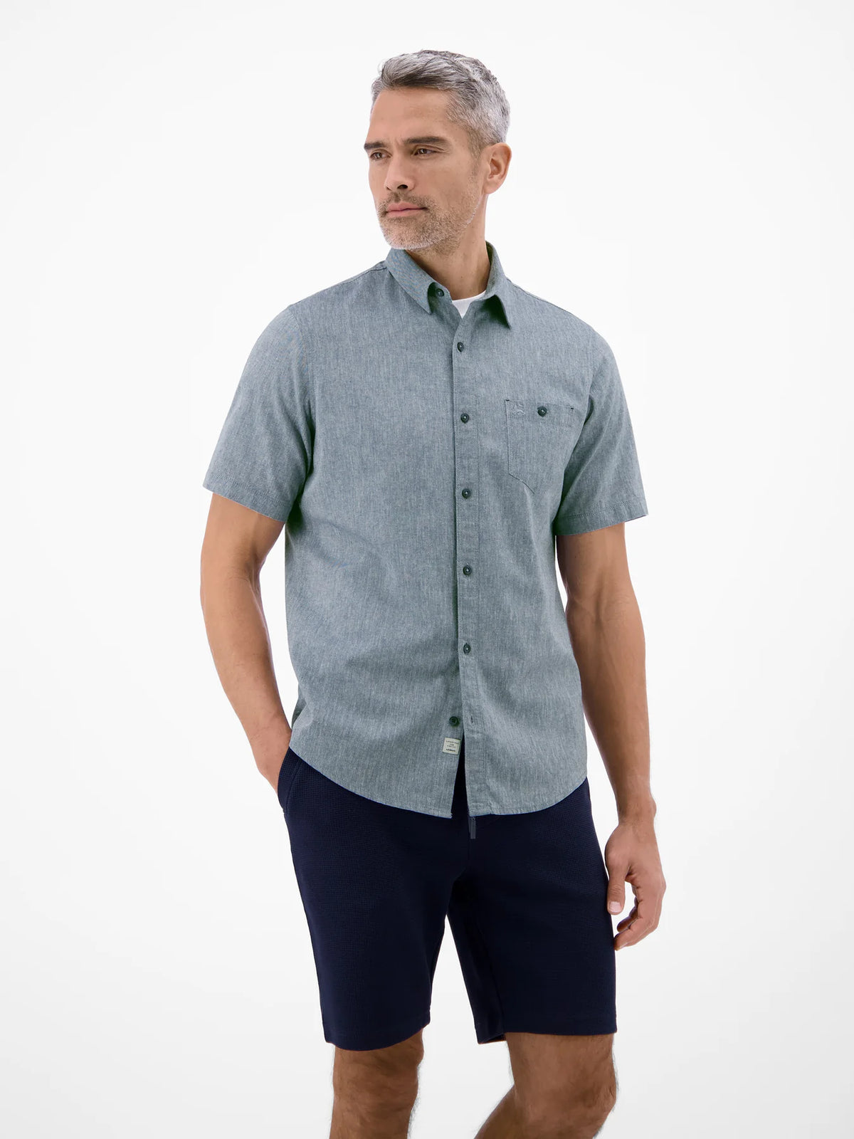 Lerros blue cotton linen short sleeve shirt