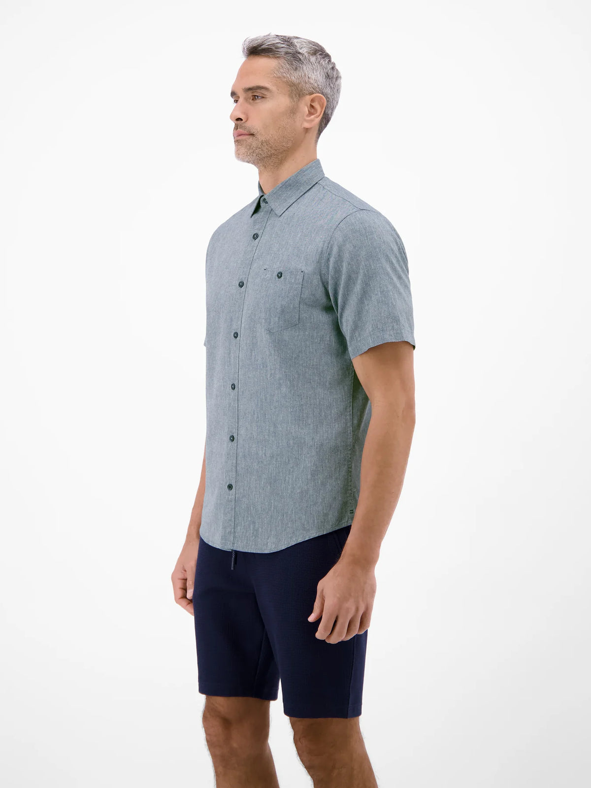 Lerros blue cotton linen short sleeve shirt