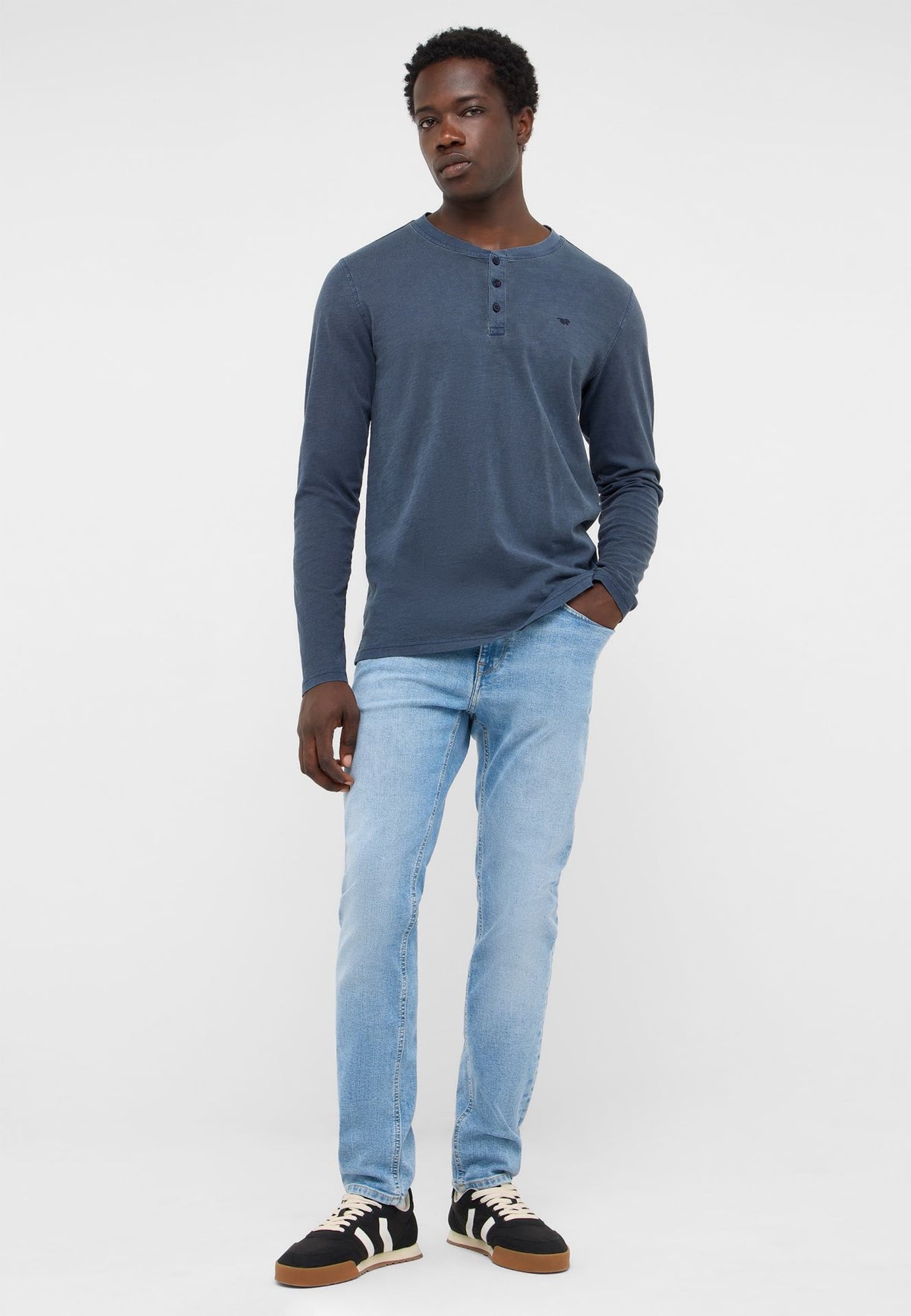 Mustang navy long sleeve grandad t-shirt