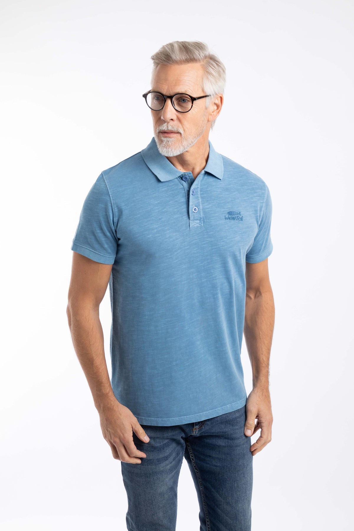 Weird Fish blue pique polo