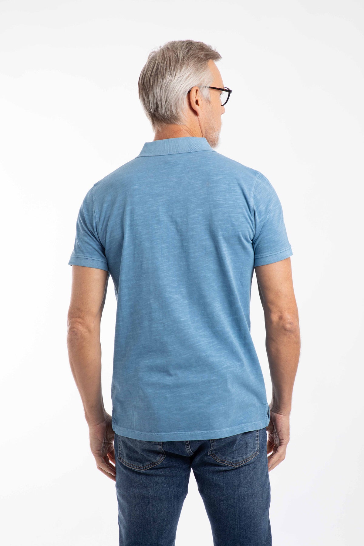 Weird Fish blue pique polo