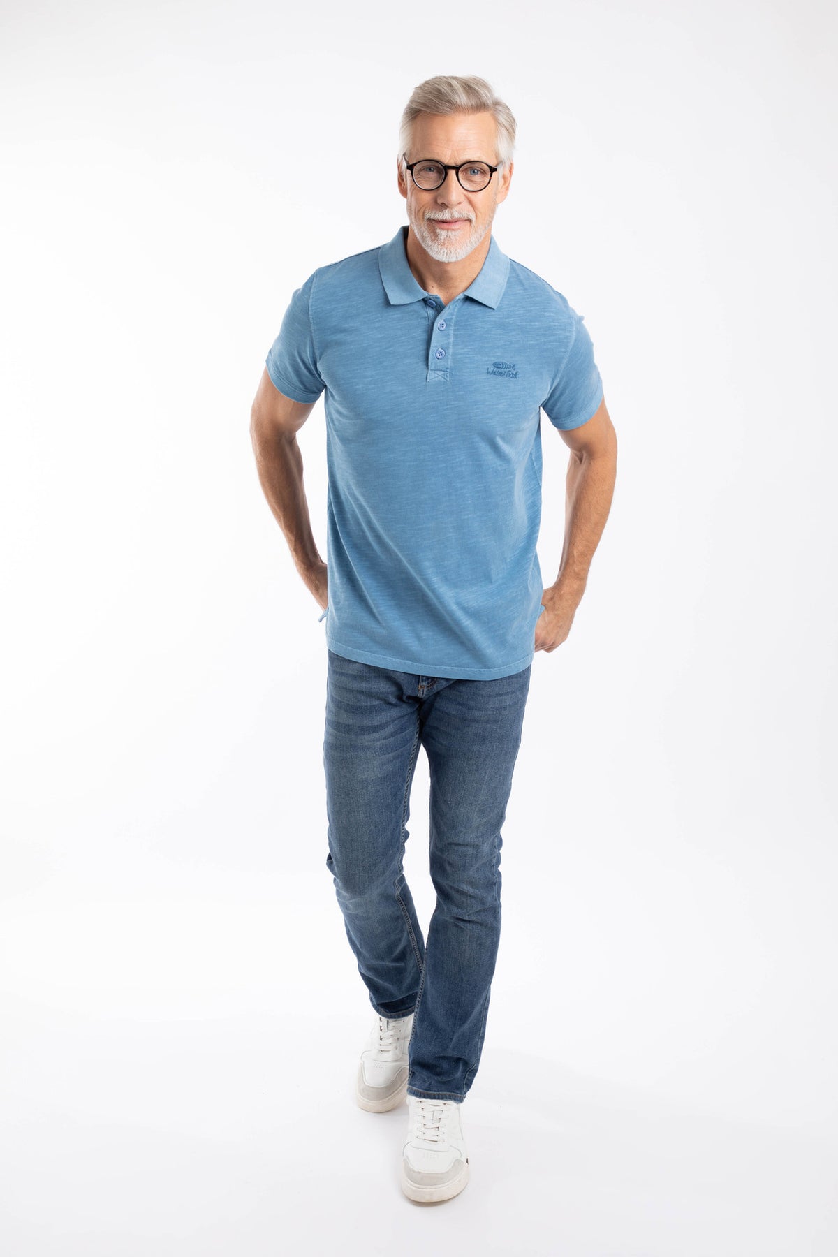 Weird Fish blue pique polo