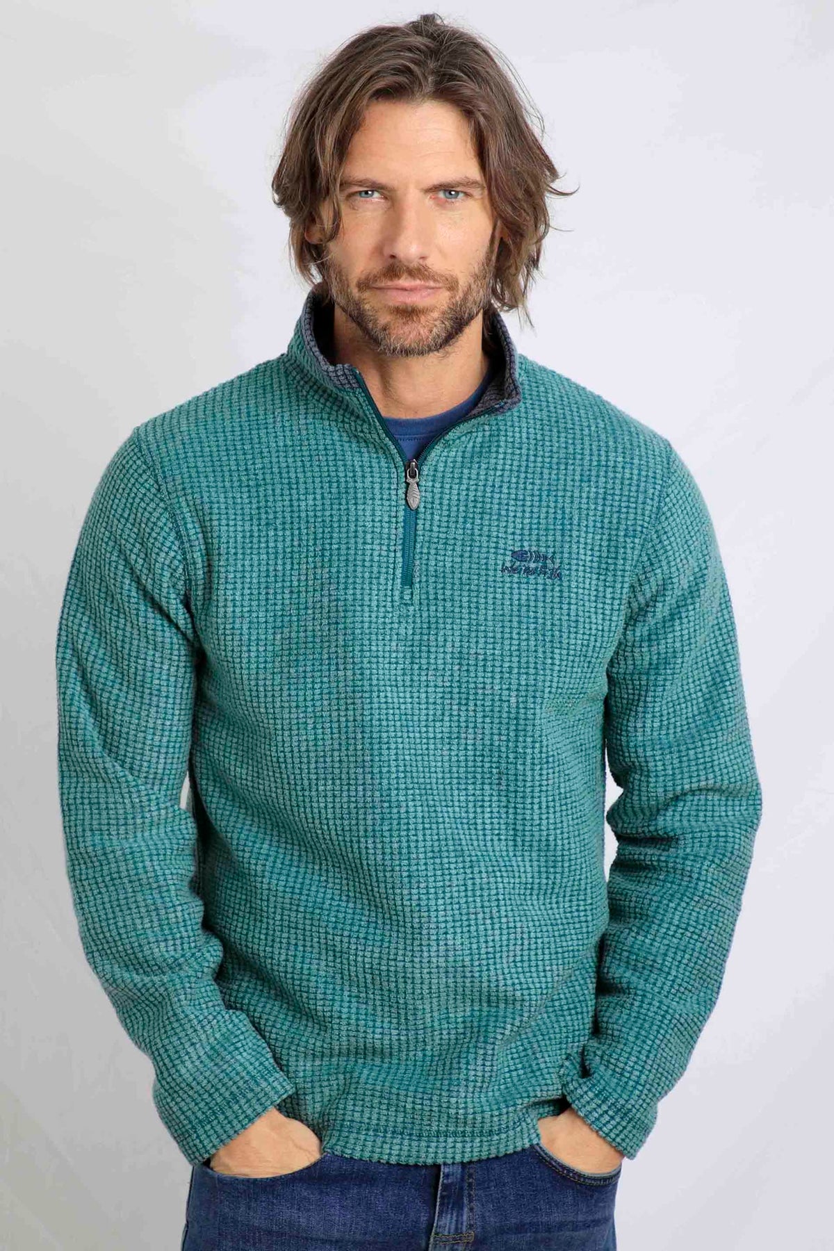 Weird Fish green 1/4 zip fleece top