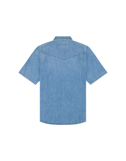 Wrangler short sleeve blue deim shirt