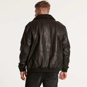 North 56.4 black leather bomber jacket