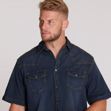 Load image into Gallery viewer, North 56.4 dark blue short sleeve denim shirt
