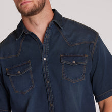 Load image into Gallery viewer, North 56.4 dark blue short sleeve denim shirt
