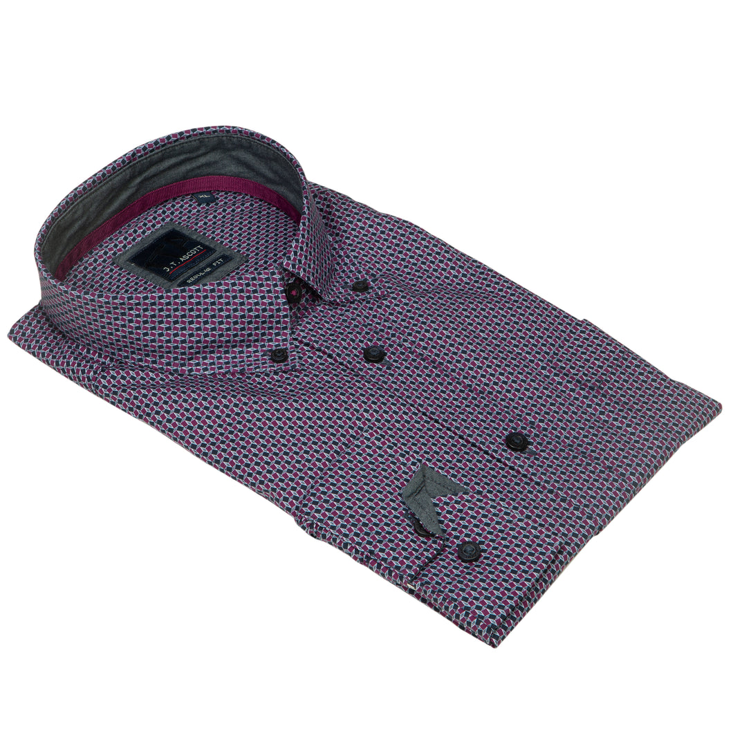 Ascott Purple Patterned Long Sleeved Cotton Shirt R