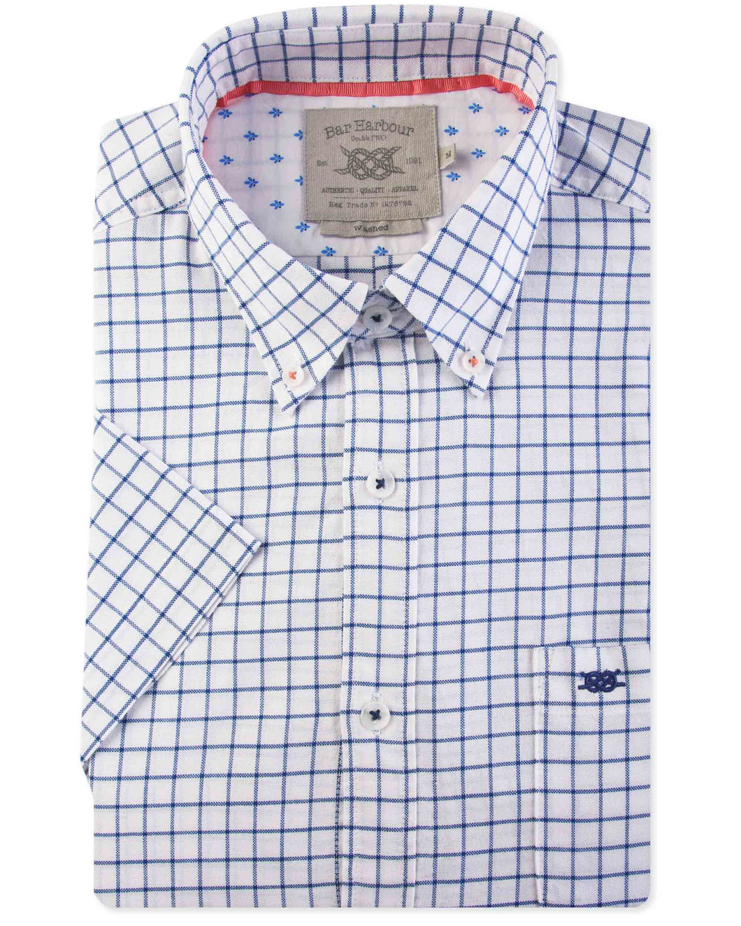 Bar Harbour White and Navy Short Sleeve Check Shirt Big and Tall