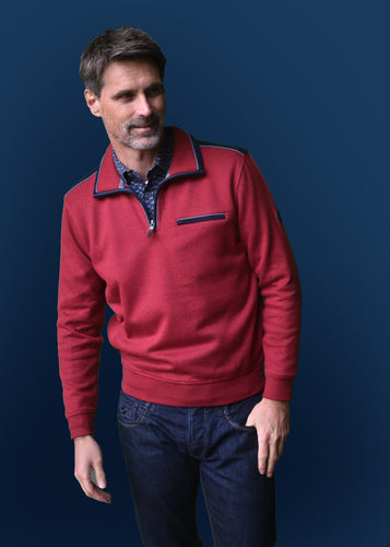 Meantime red 1/4 zip long sleeve polo sweatshirt