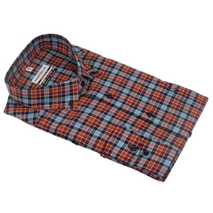 Marvelis rust and blue button down collar check shirt