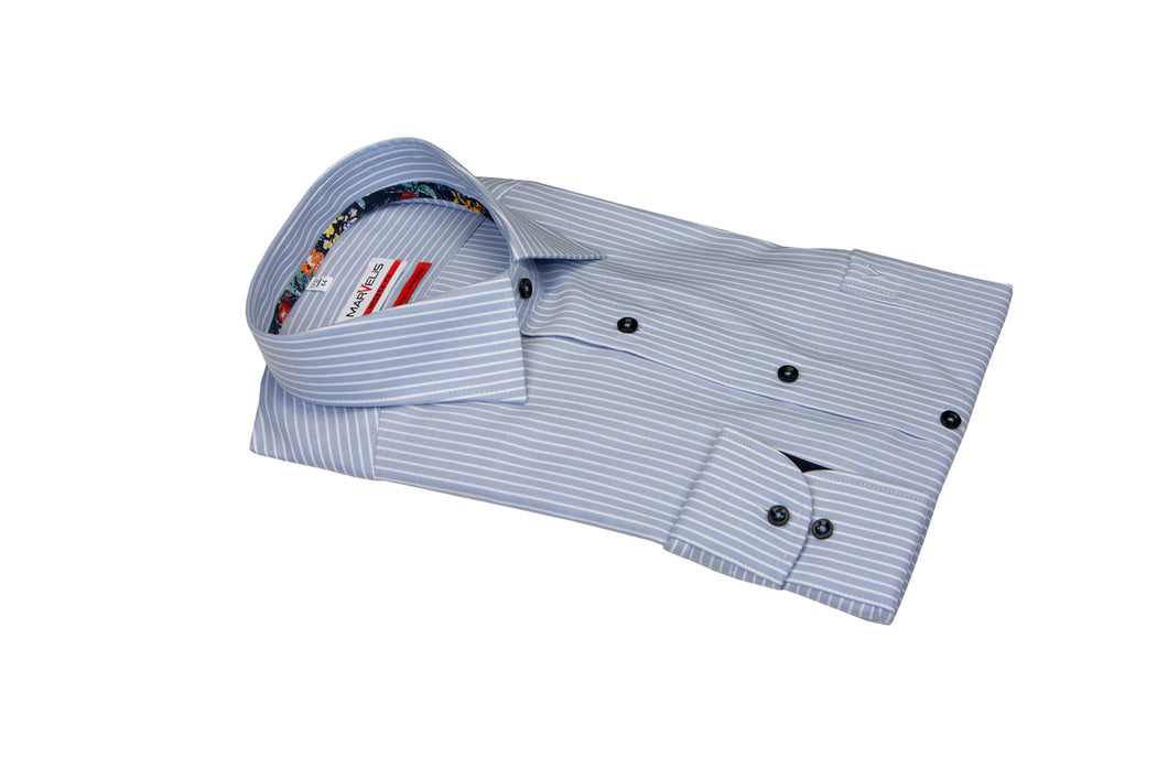 Marvelis blue striped pure cotton long sleeve shirt