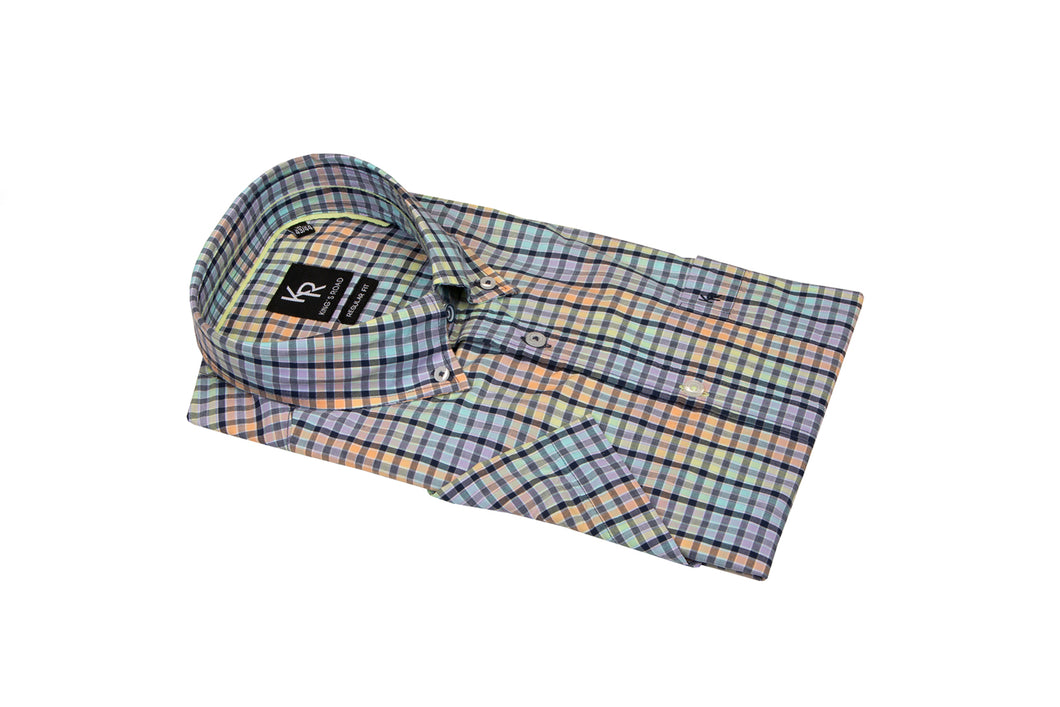 Kings Road lilac and turquoise short sleeve check shirt