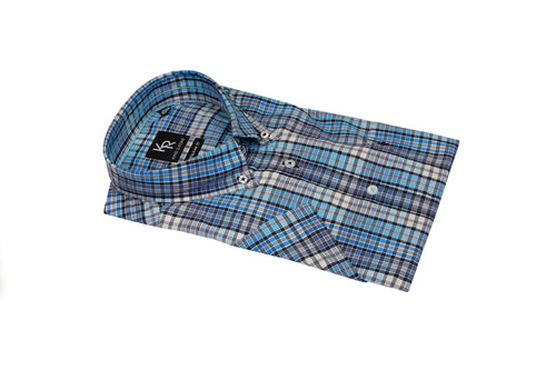 Kings Road blue check short sleeve shirt 100% cotton