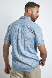 Weird Fish Benito Tencel Turquoise Short Sleeve Shirt at Leader's Menswear in Cork