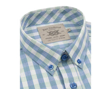 Load image into Gallery viewer, Bar Harbour Green Blue and White Striped Check Short Sleeve Shirt Big and Tall
