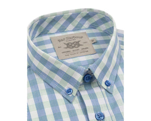 Bar Harbour Green Blue and White Striped Check Short Sleeve Shirt Big and Tall