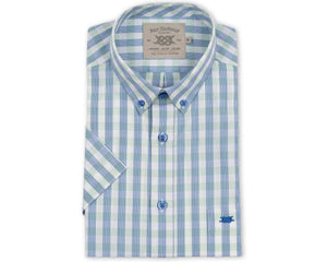 Bar Harbour Green Blue and White Striped Check Short Sleeve Shirt Big and Tall